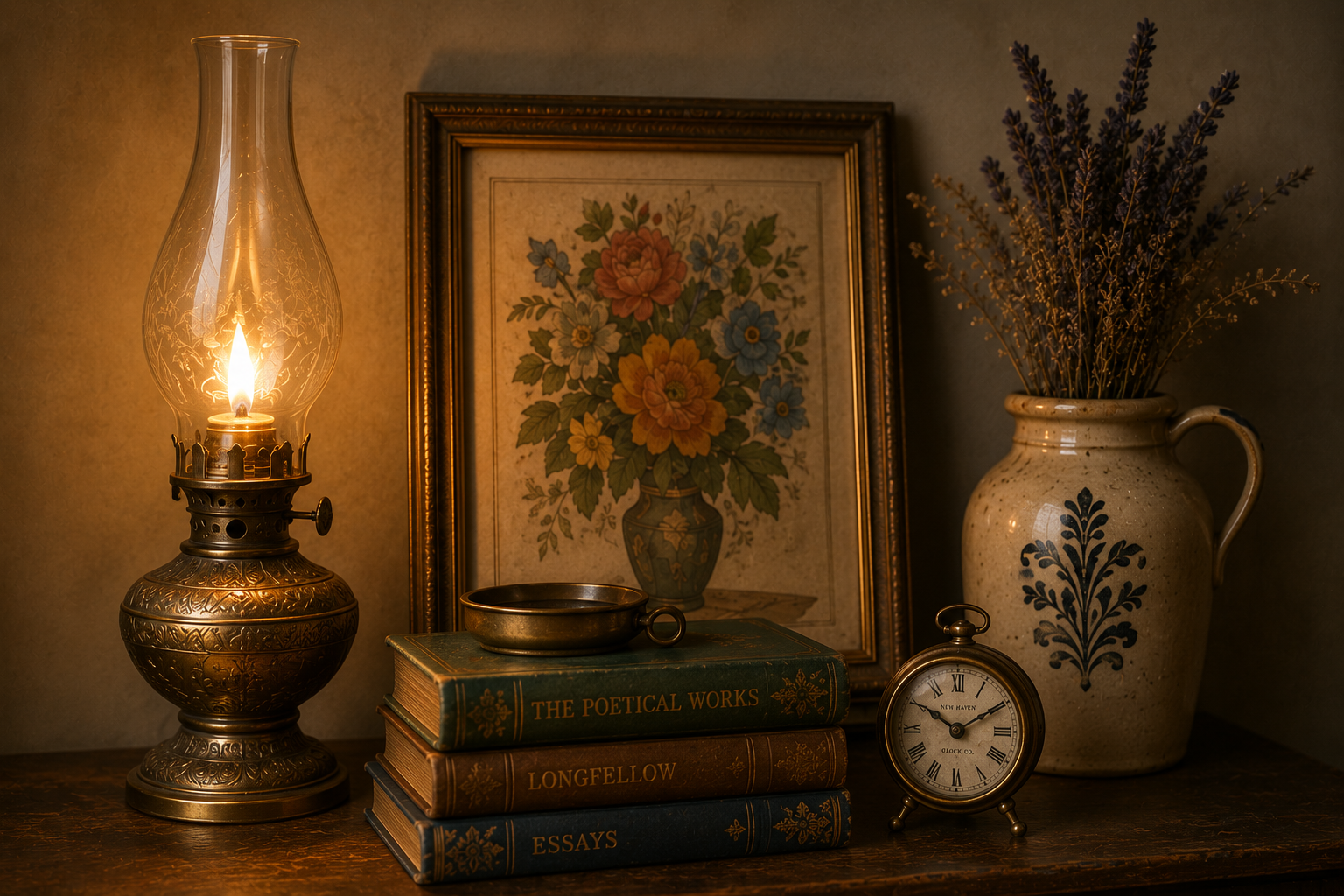 Vintage lamp and curio display